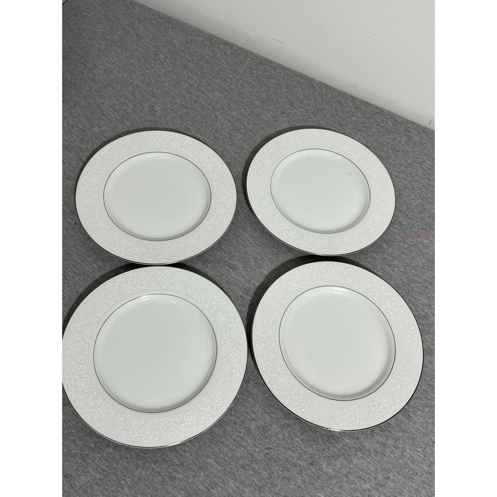 Vintage Royal Wentworth Chritina Floral Plates 8" Set‎ Of 4 Silver Trim